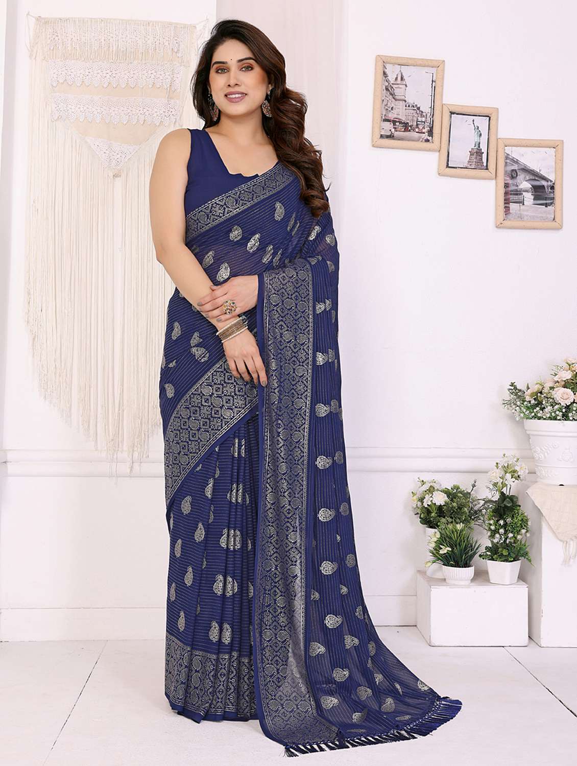 women foil printed saree with blouse