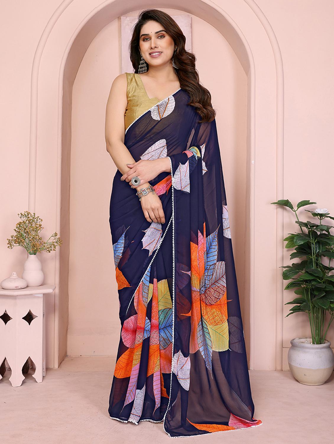 women printed casual wear saree with blouse - 21949149 - Zoom Image - 0