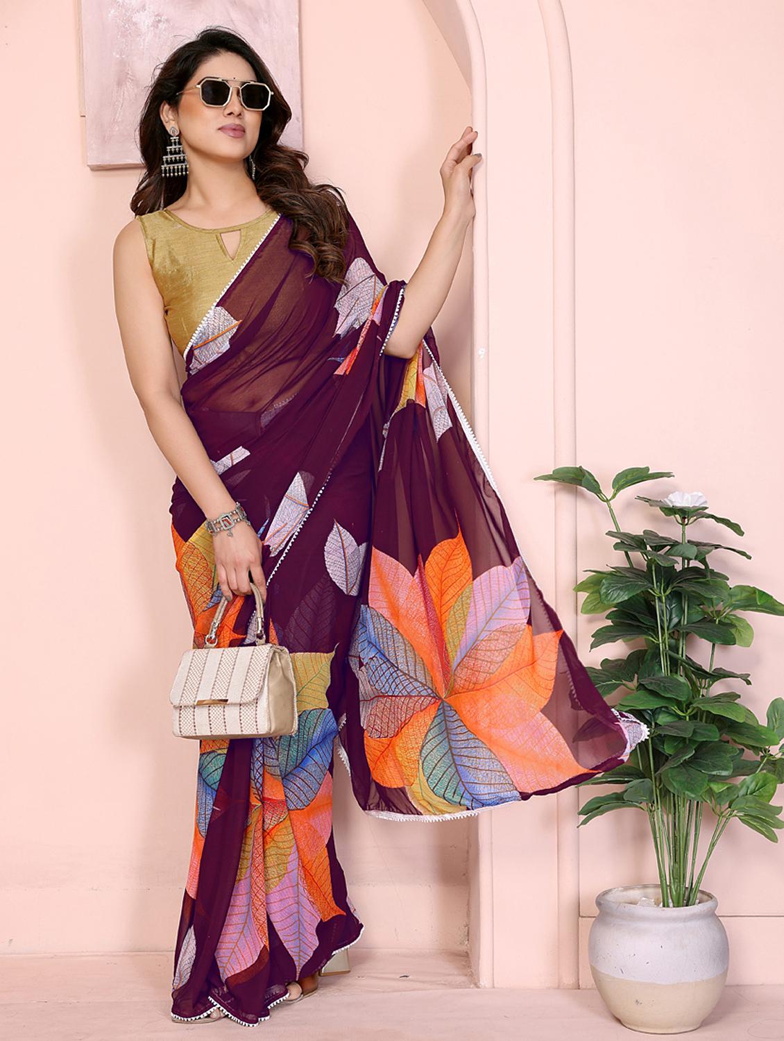 women printed casual wear saree with blouse - 21949150 - Zoom Image - 0