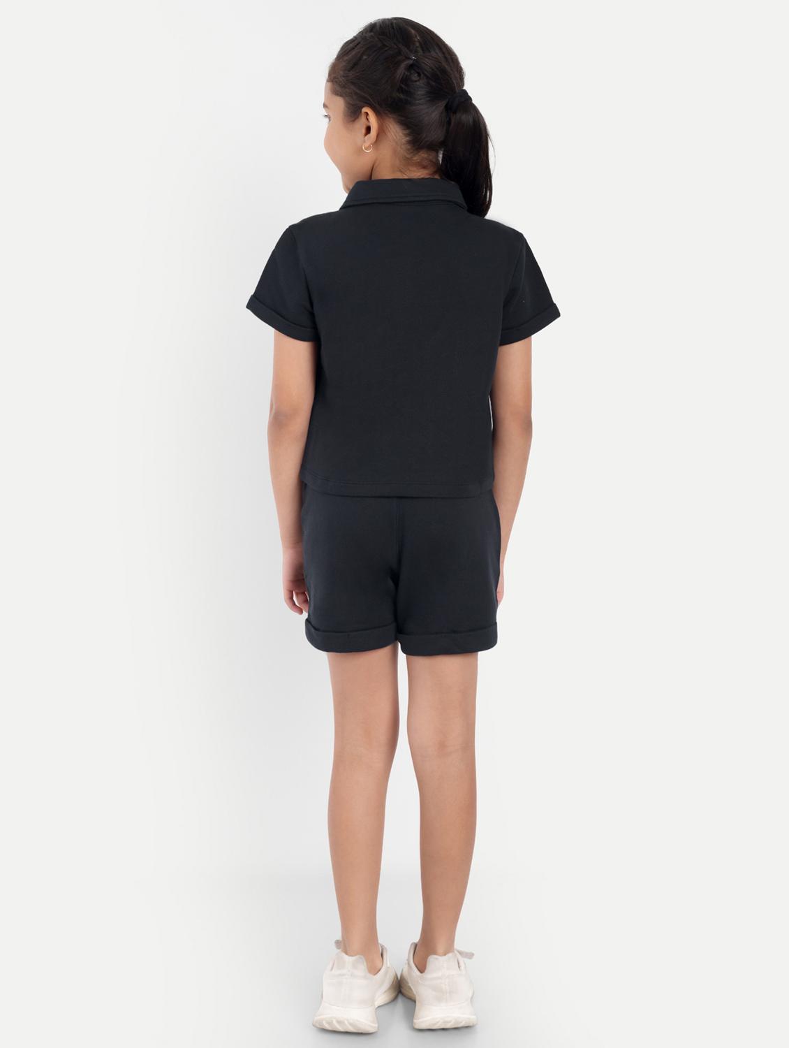 girls black solid shorts & top co-ords set - 21949153 - Standard Image - 2