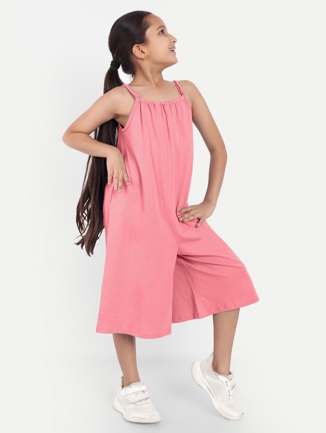 girls pink solid sleeveless jump suit - 21949156 - Standard Image - 2