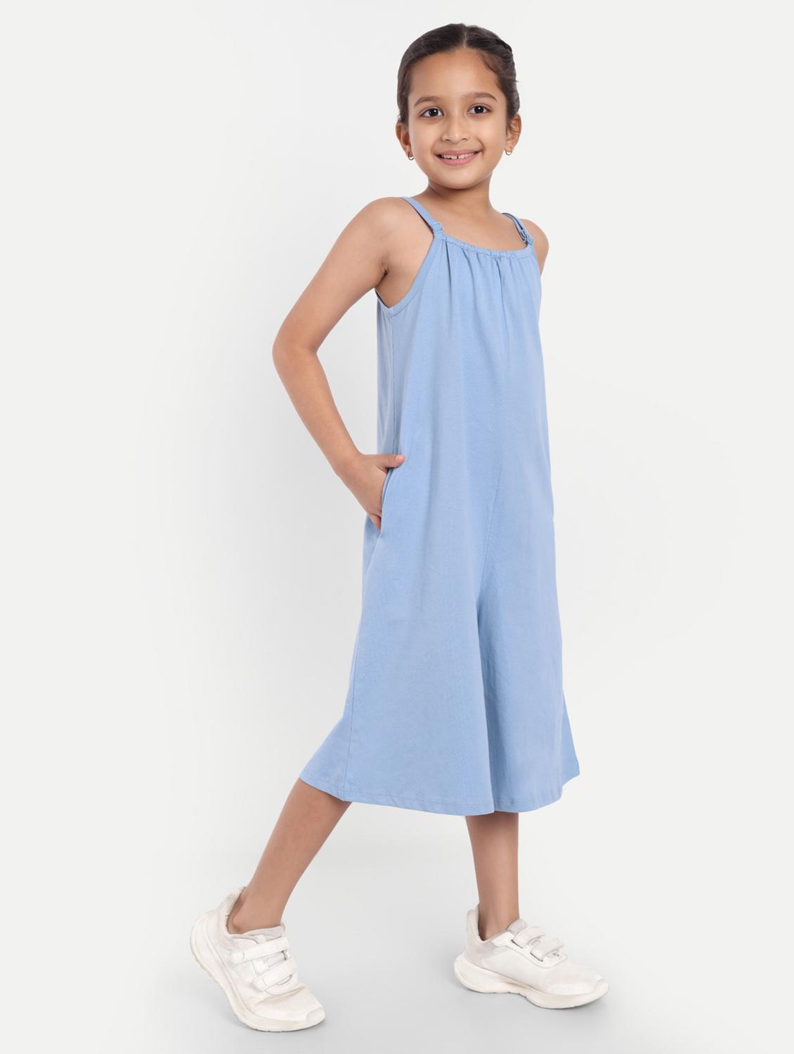 girls light blue solid full length jumpsuit - 21949158 - Standard Image - 2