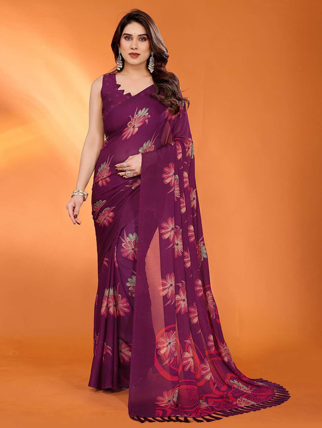 women printed casual wear saree with blouse