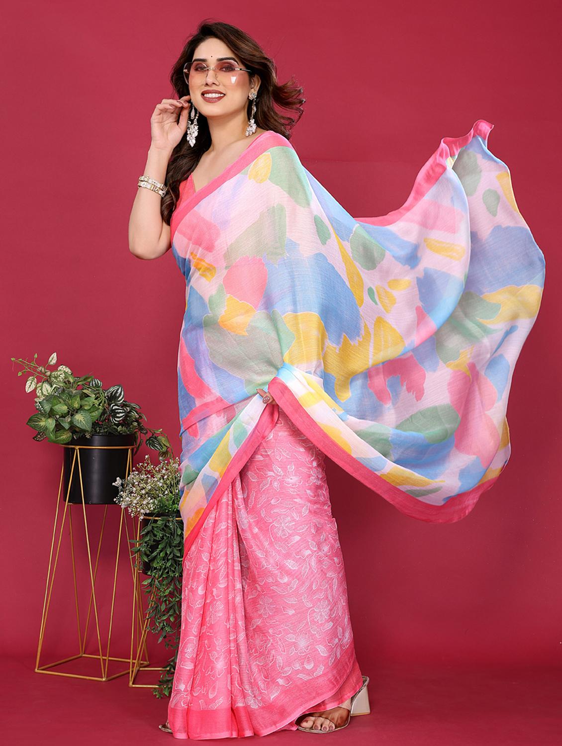 women printed half & half saree with blouse - 21949176 - Standard Image - 2