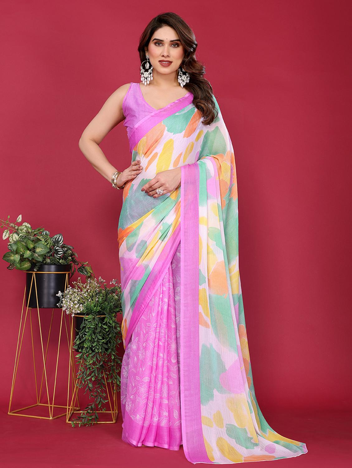 women printed half & half saree with blouse - 21949178 - Zoom Image - 0