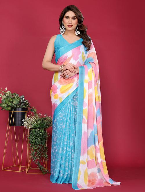 women printed half & half saree with blouse - 21949179 - Standard Image - 0
