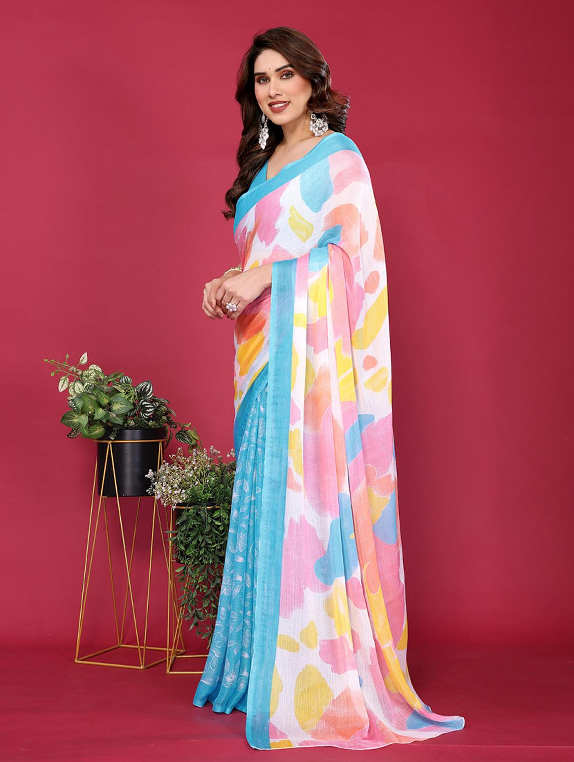 women printed half & half saree with blouse - 21949179 - Standard Image - 2