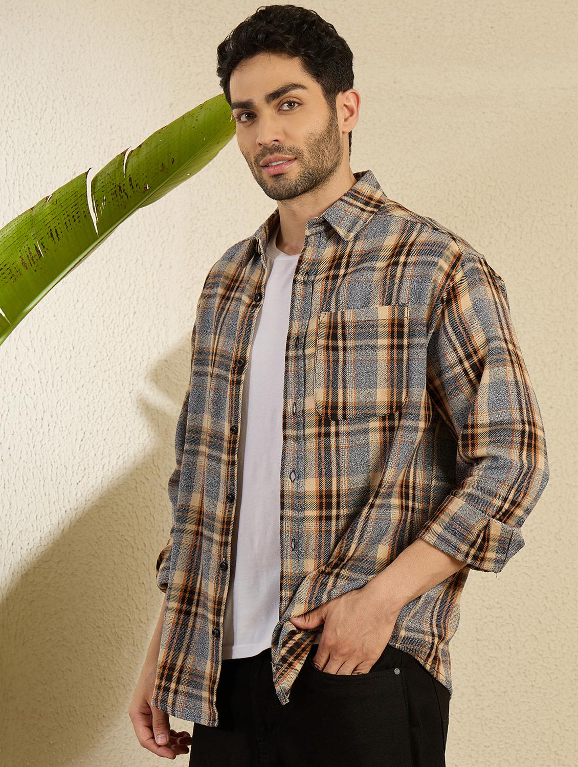 men checkered long sleeve oversized casual shirt - 21949182 - Standard Image - 2