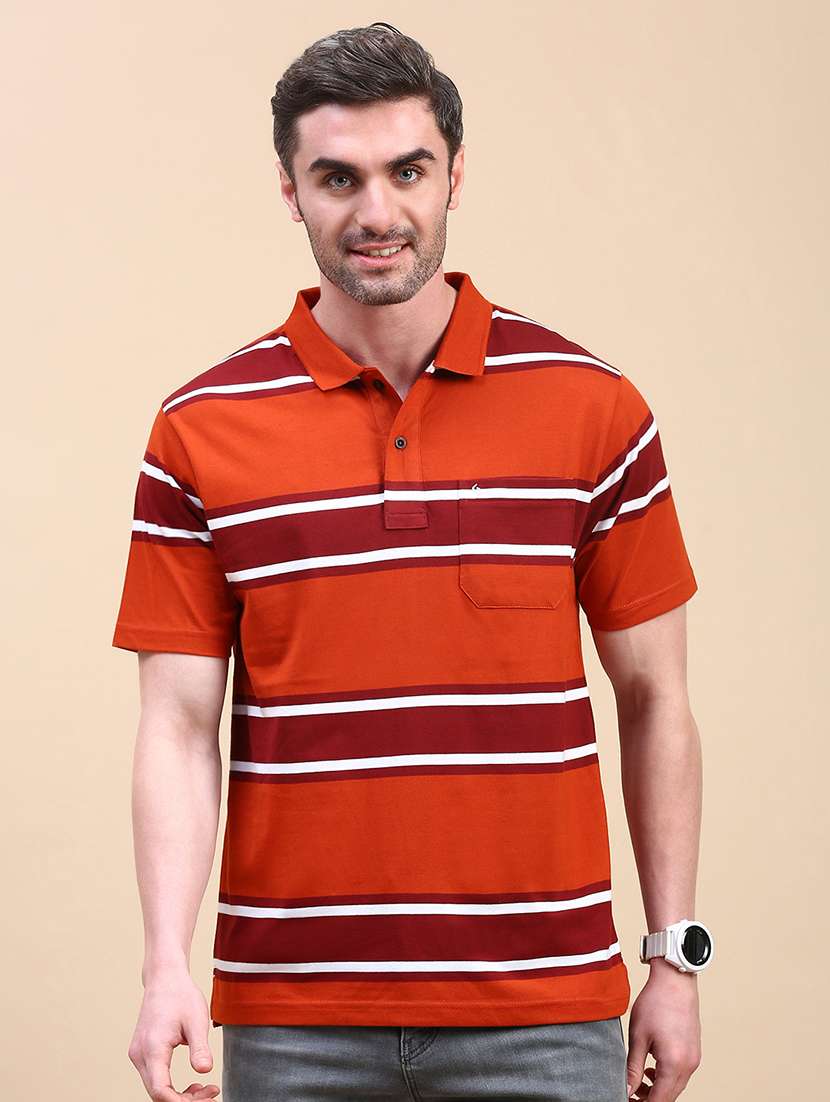 men striped short sleeve regular fit polo t-shirt