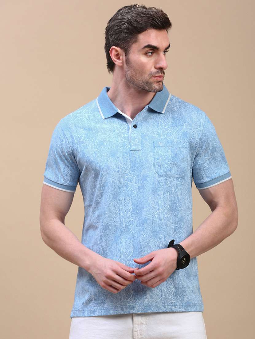 men printed short sleeve slim fit polo t-shirt