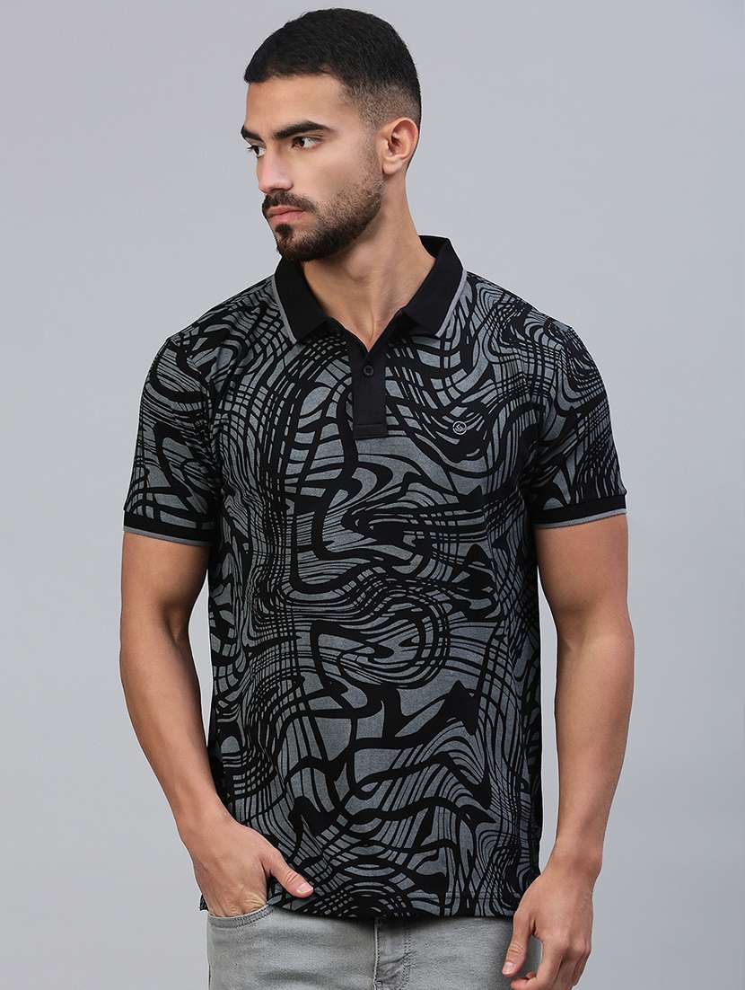 men printed short sleeve slim fit polo t-shirt