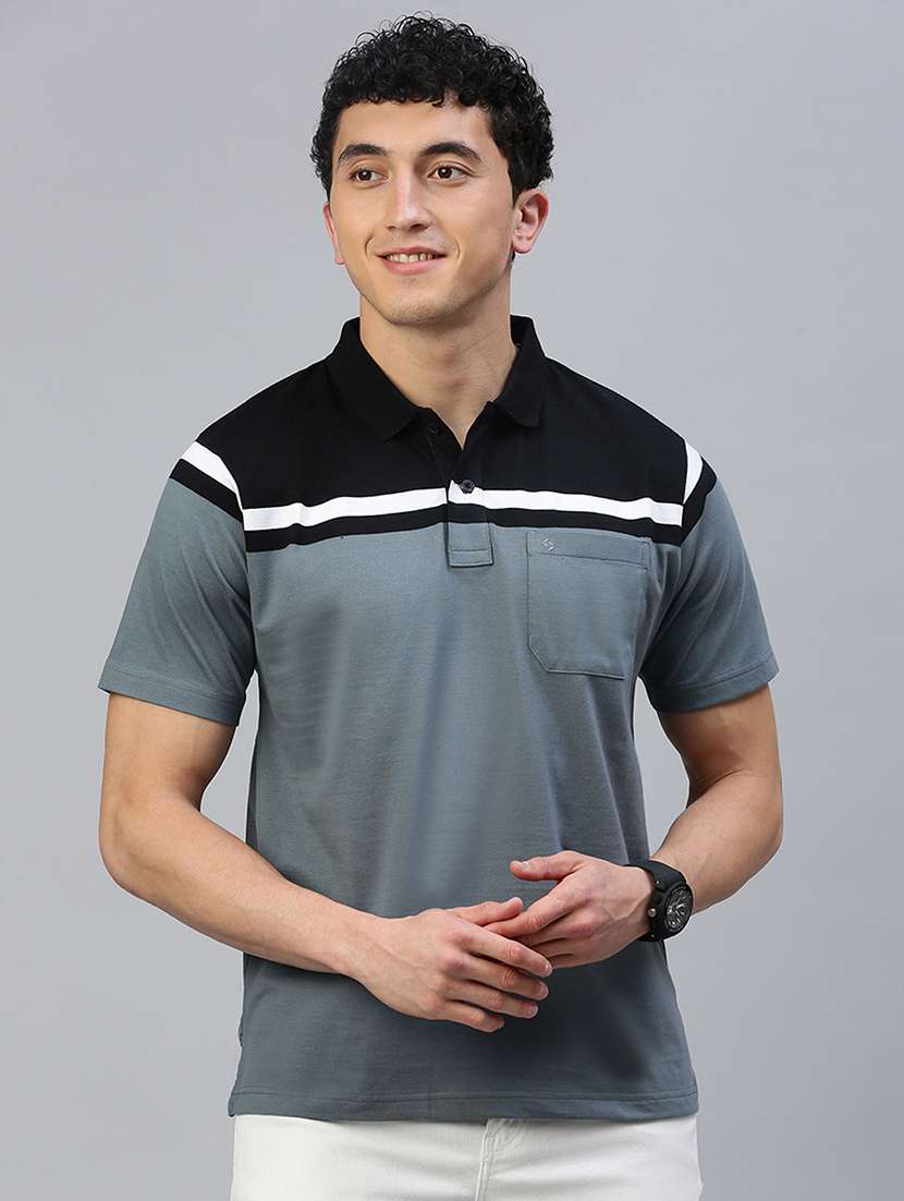 men color block short sleeve regular fit polo t-shirt