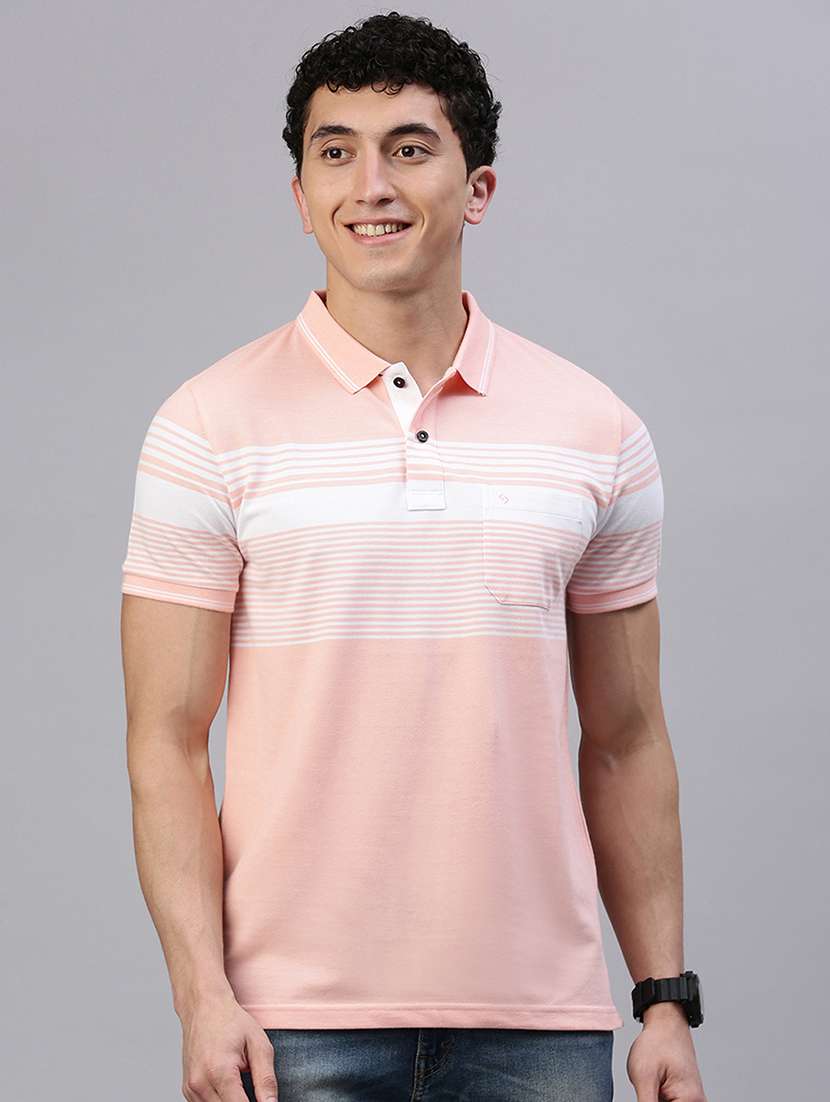 men striped short sleeve regular fit polo t-shirt
