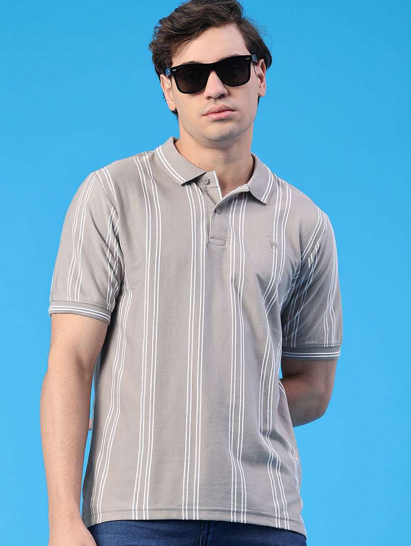 men striped short sleeve regular fit polo t-shirt