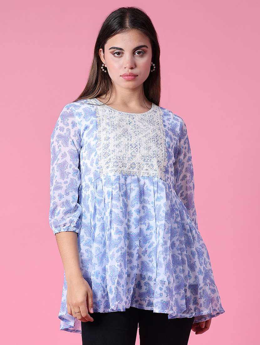women printed three quarter sleeve kurti