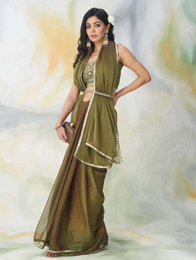 women solid plain saree with blouse - 21949593 - Standard Image - 2