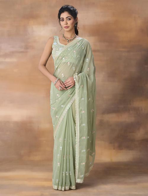 women solid with work embroidered saree with blouse - 21949594 -  Standard Image - 0