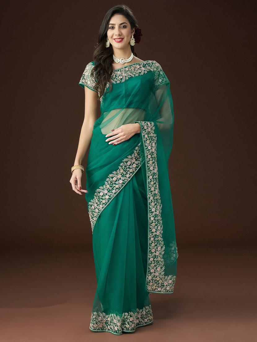 women solid with bordered saree with blouse - 21949600 - Zoom Image - 0