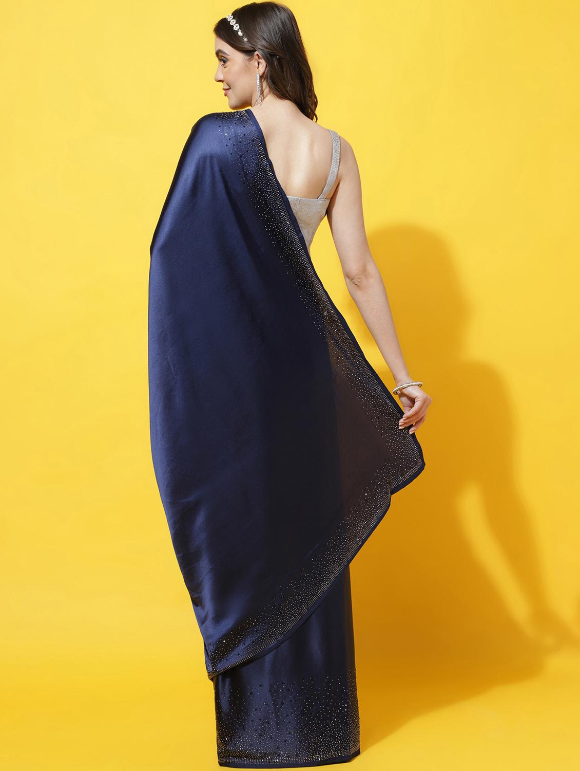 women solid with embellished bordered saree with blouse - 21949608 - Standard Image - 2