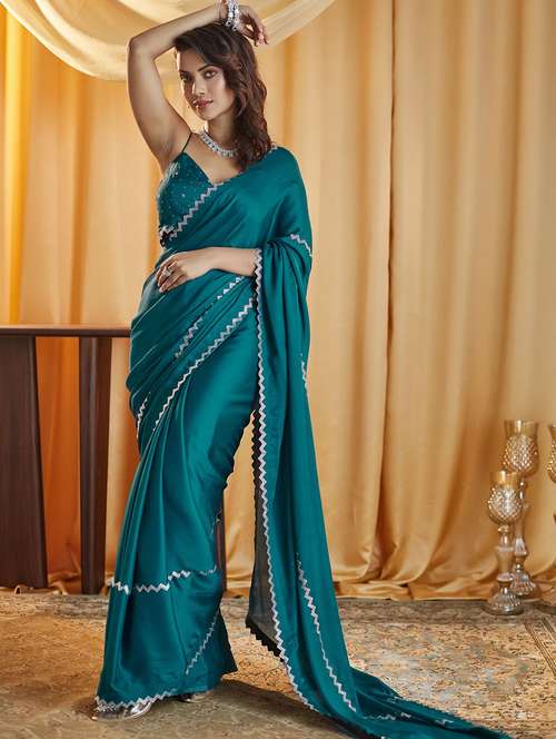 women solid with work embellished saree with blouse - 21949615 - Standard Image - 0