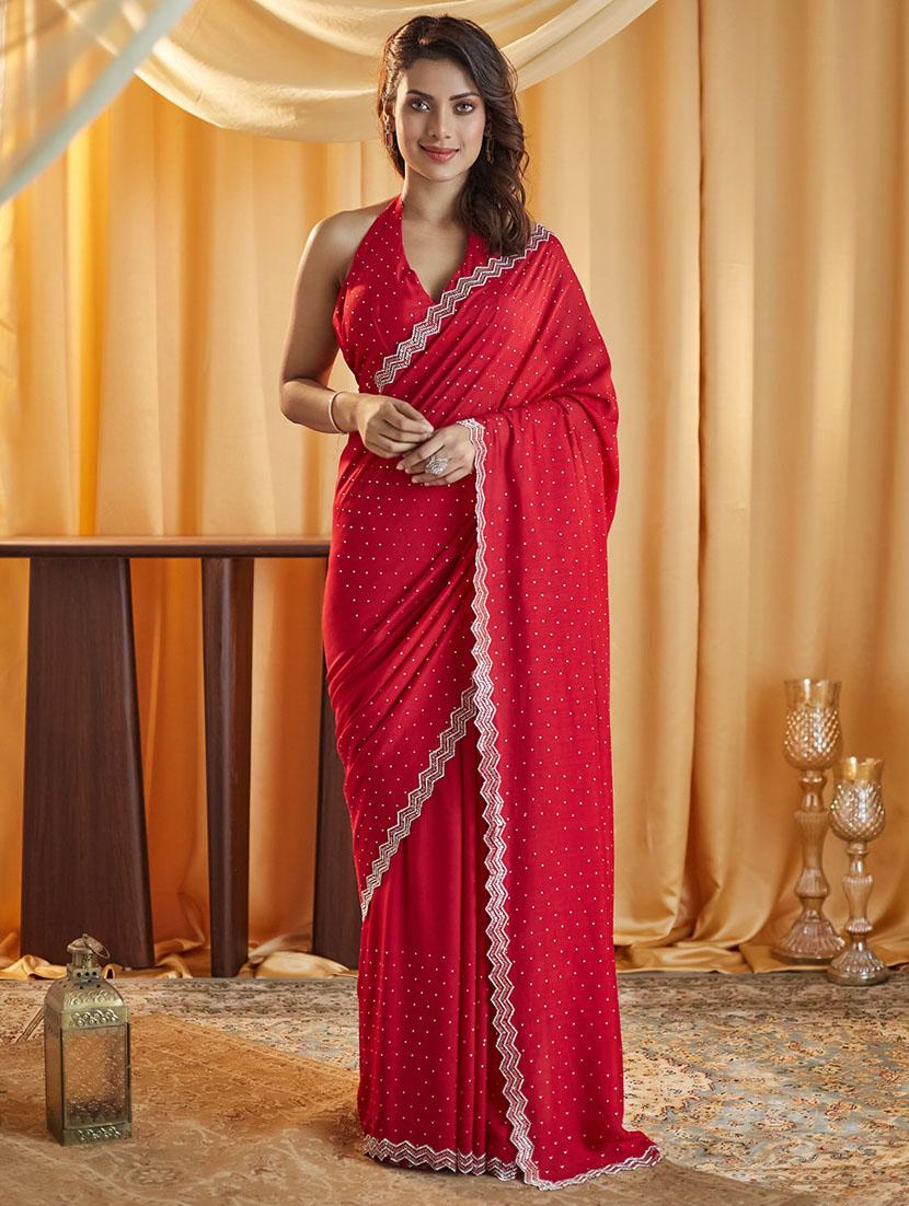 women solid with work embellished saree with blouse - 21949621 -  Zoom Image - 0