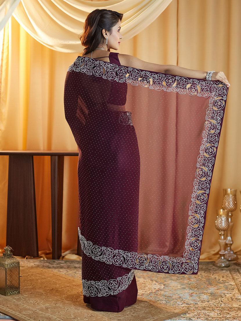 women solid with work embellished saree with blouse - 21949624 - Standard Image - 2