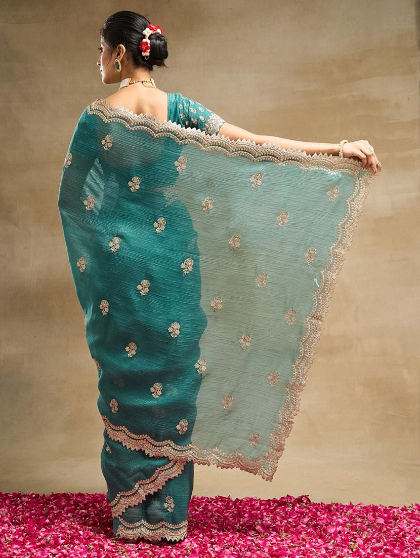 women solid with work embroidered saree with blouse - 21949628 - Standard Image - 2