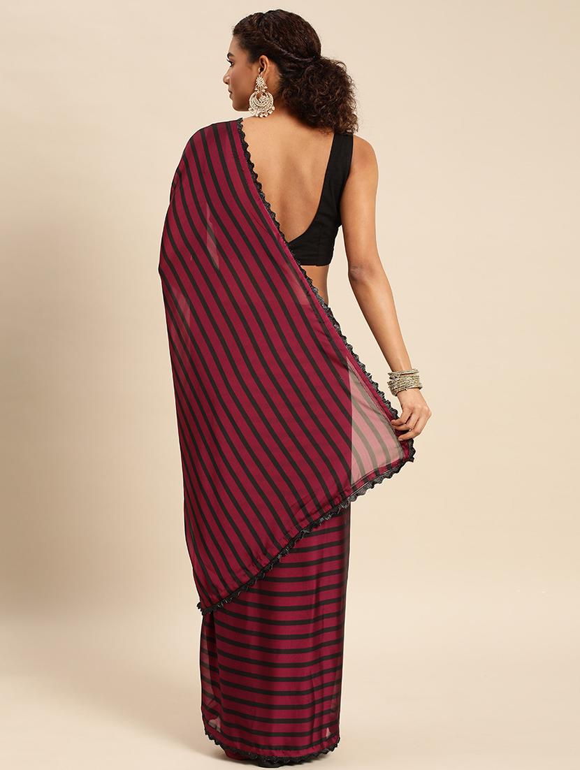 women striped embellished bordered saree with blouse - 21949629 - Standard Image - 2