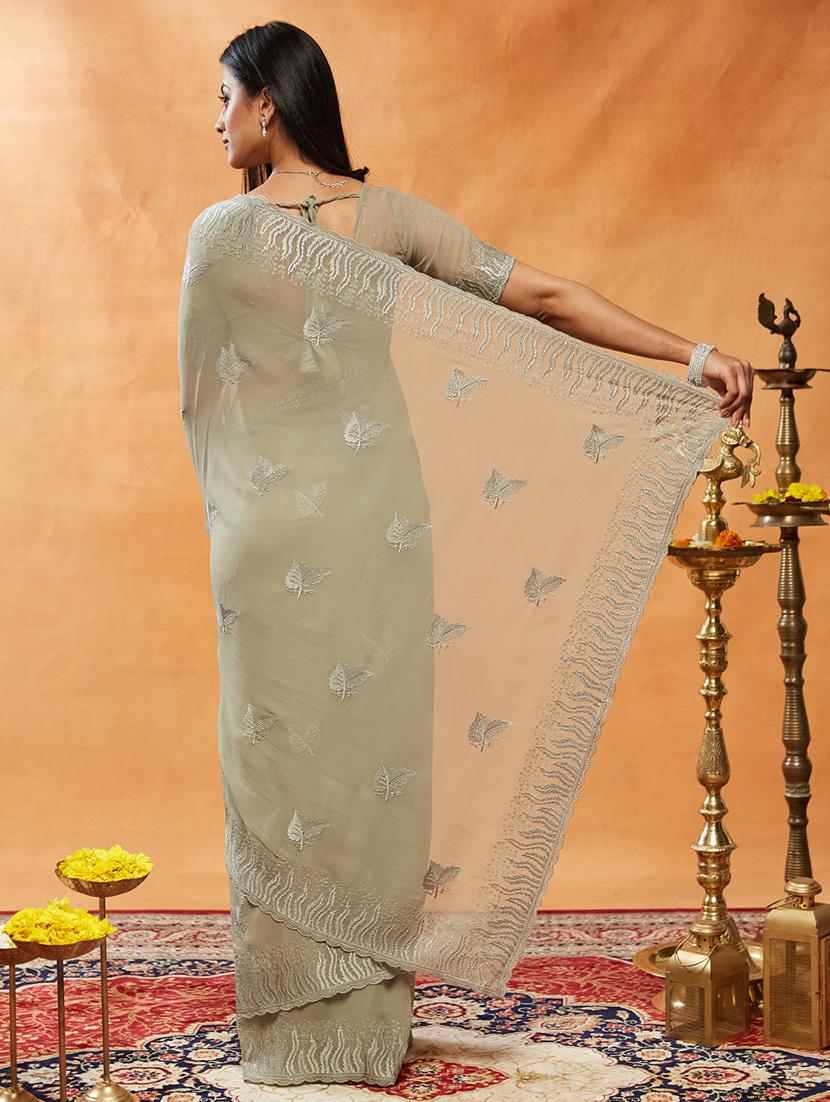 women solid with work embroidered saree with blouse - 21949635 - Standard Image - 2