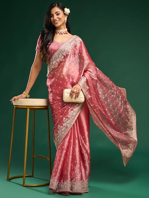 women solid with work embroidered saree with blouse - 21949651 - Standard Image - 0