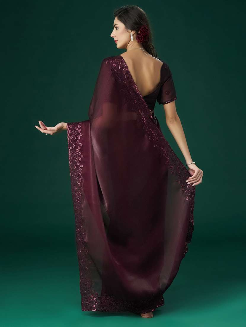 women solid with bordered saree with blouse - 21949656 - Standard Image - 2