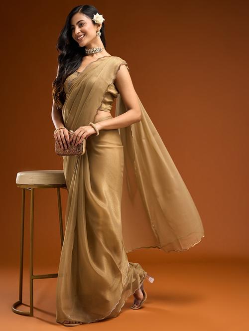 women solid embellished bordered saree with blouse - 21949657 - Standard Image - 0