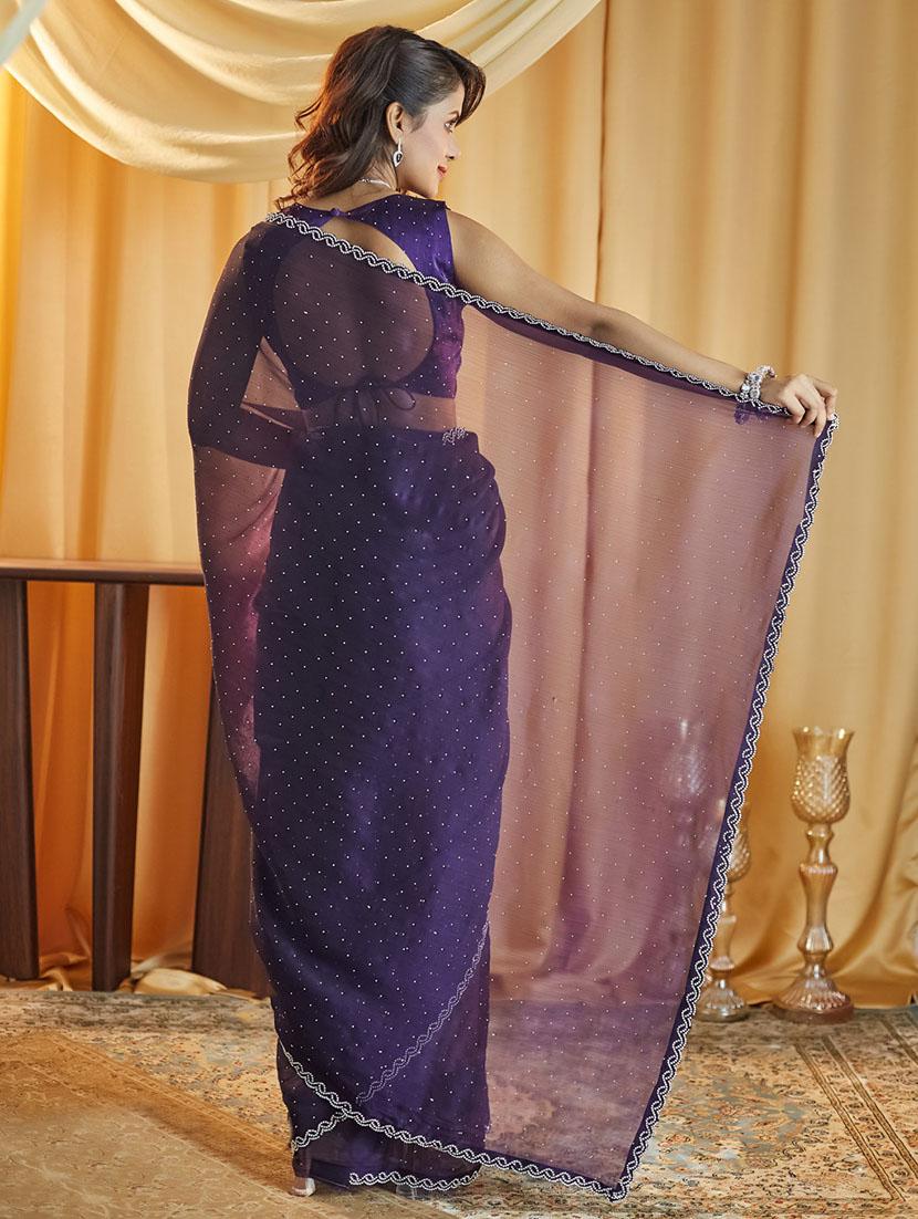 women solid with work embellished saree with blouse - 21949659 - Standard Image - 2