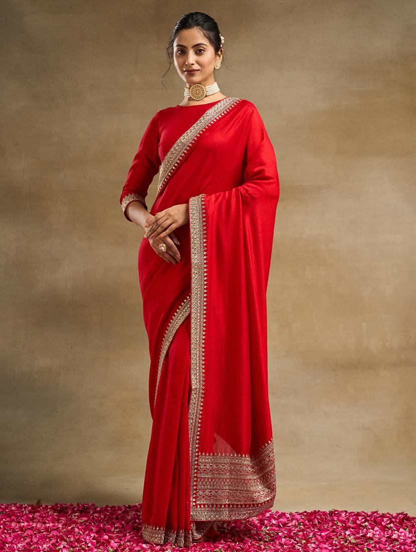 women solid with bordered saree with blouse - 21949660 -  Zoom Image - 0