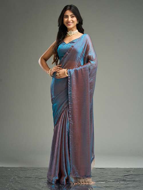 women solid plain saree with blouse - 21949667 - Standard Image - 0