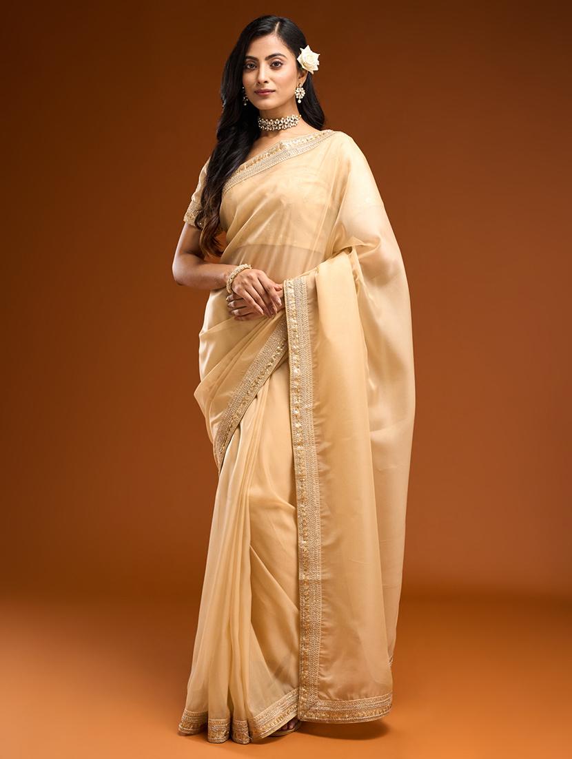 women solid with bordered saree with blouse - 21949676 - Zoom Image - 0