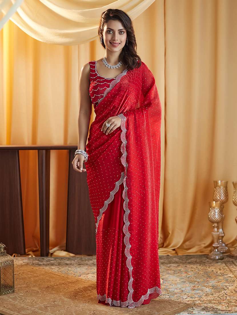 Women Solid With Work Embellished Saree With Blouse