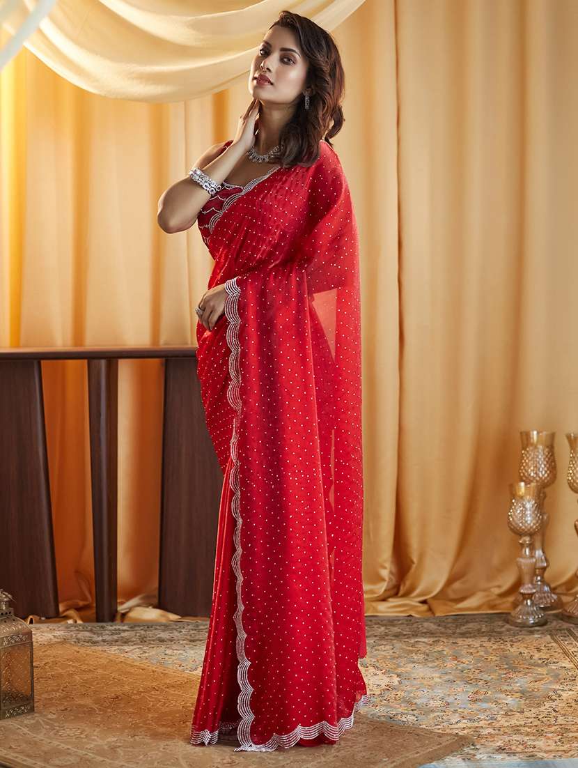 Women Solid With Work Embellished Saree With Blouse