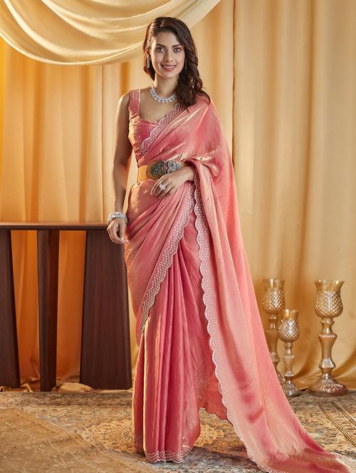 women solid with bordered saree with blouse - 21949681 -  Standard Image - 0