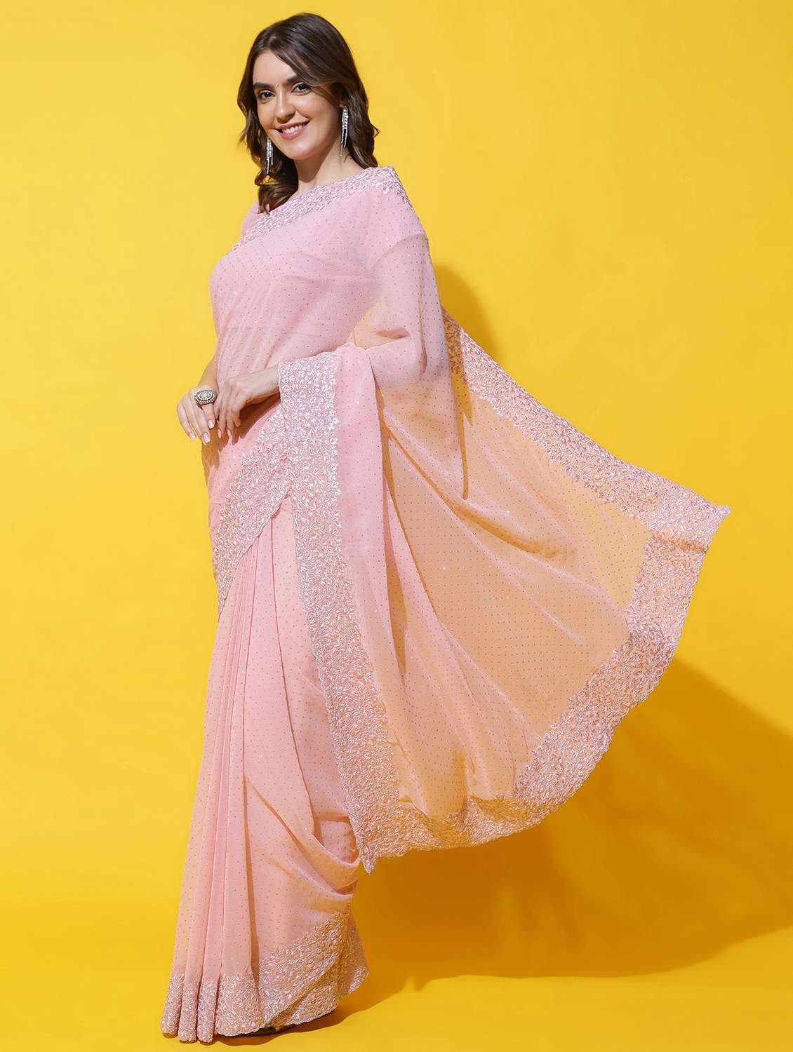 women solid with work embroidered saree with blouse - 21949682 - Standard Image - 2