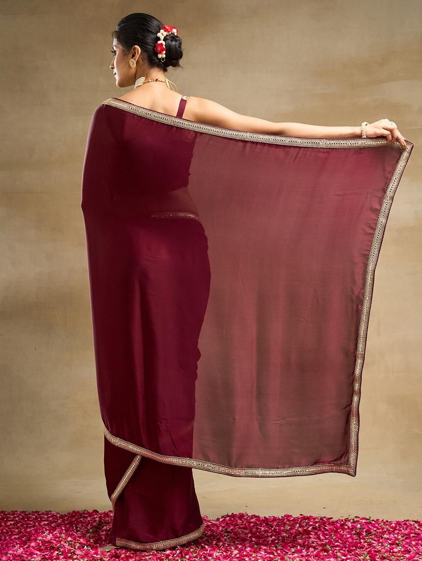 women solid with bordered saree with blouse - 21949684 - Standard Image - 2