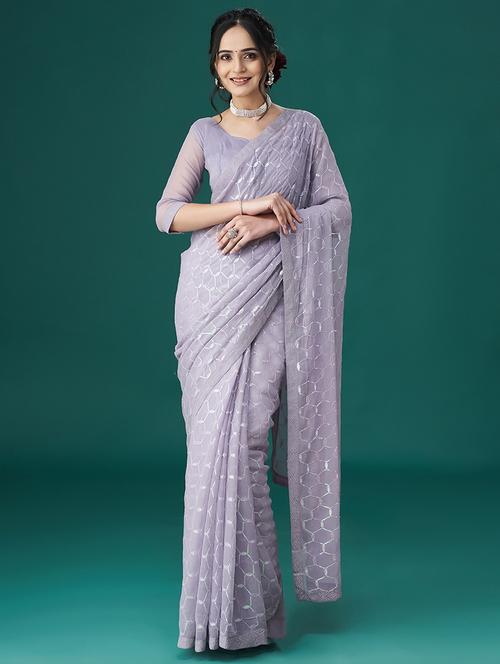 women solid with work embroidered saree with blouse - 21949690 - Standard Image - 0