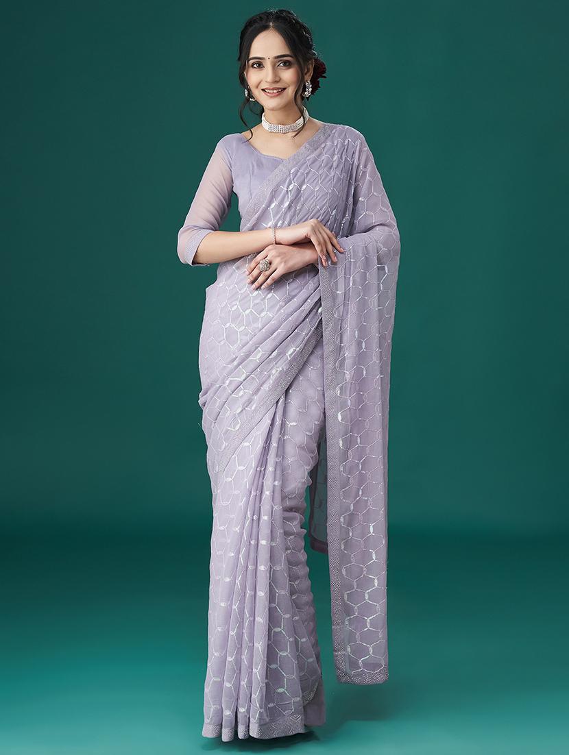 women solid with work embroidered saree with blouse - 21949690 - Zoom Image - 0