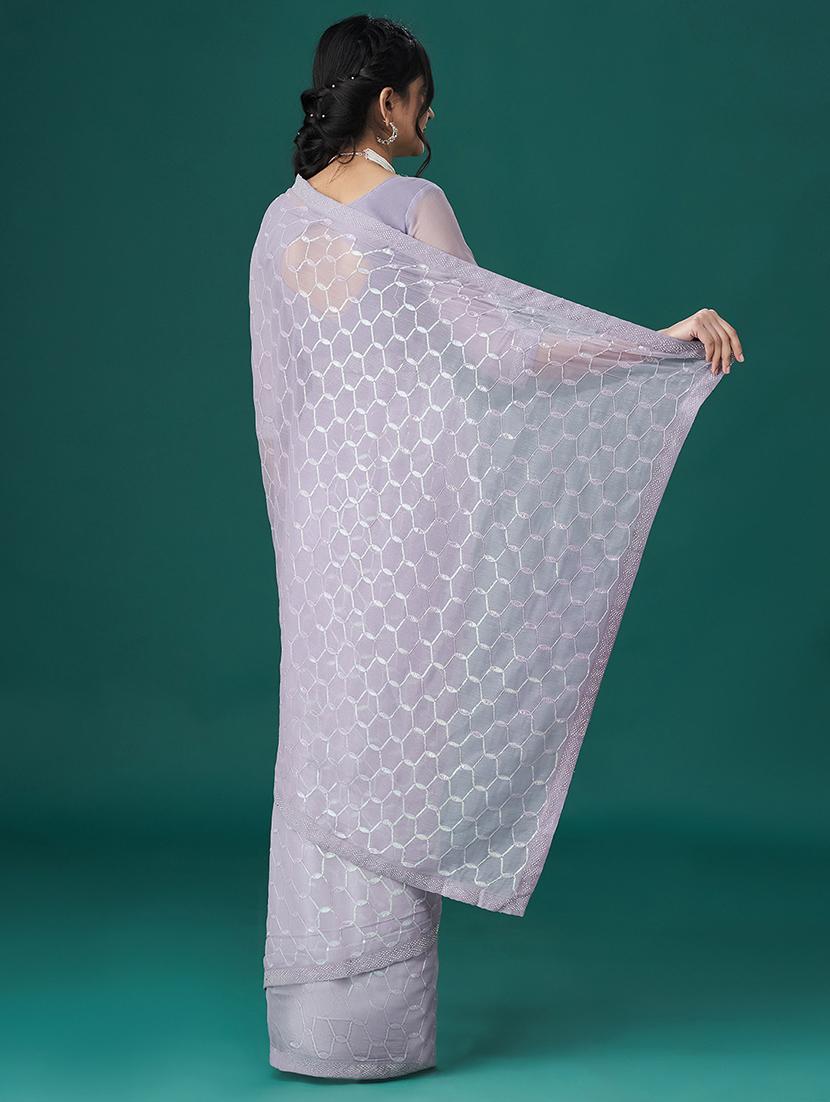 women solid with work embroidered saree with blouse - 21949690 - Standard Image - 2