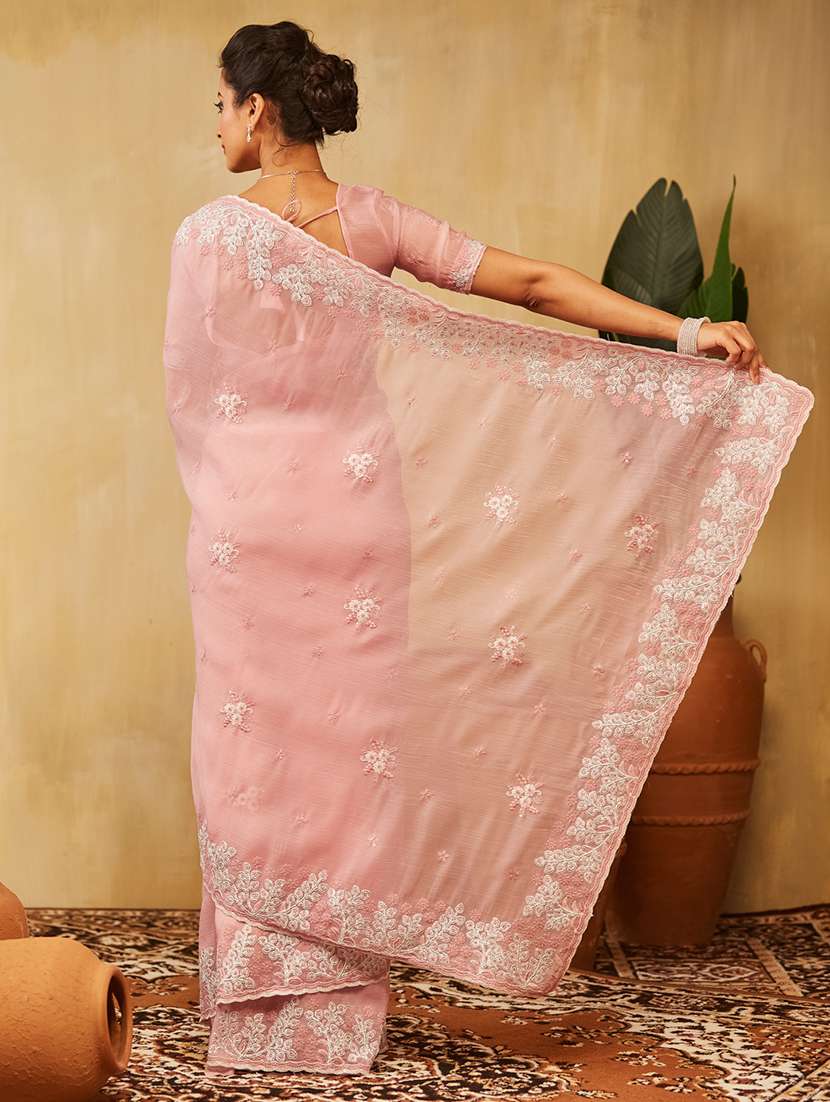 women solid with work embroidered saree with blouse - 21949691 - Standard Image - 2