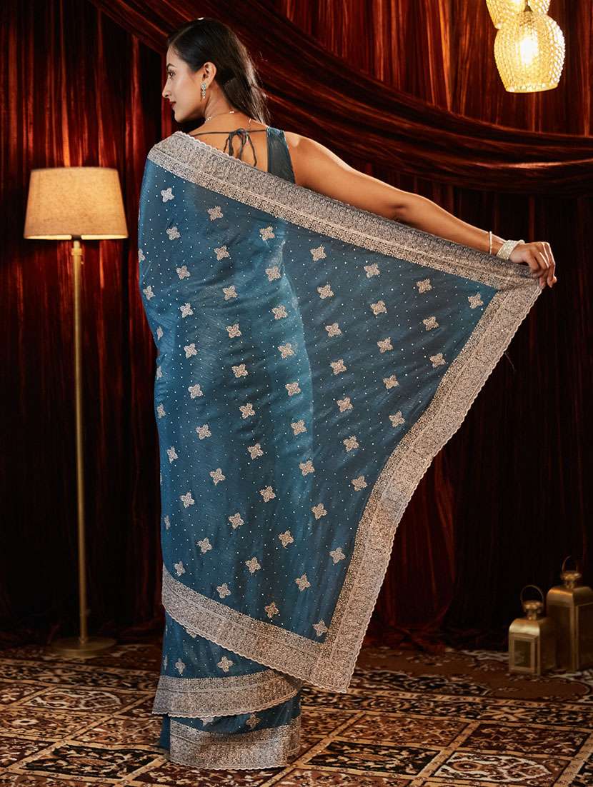 women solid with work embroidered saree with blouse - 21949692 - Standard Image - 2