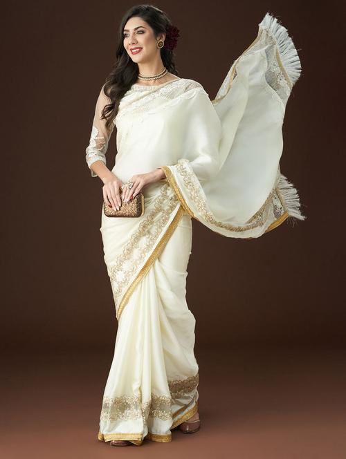 women solid with bordered saree with blouse - 21949695 - Standard Image - 0