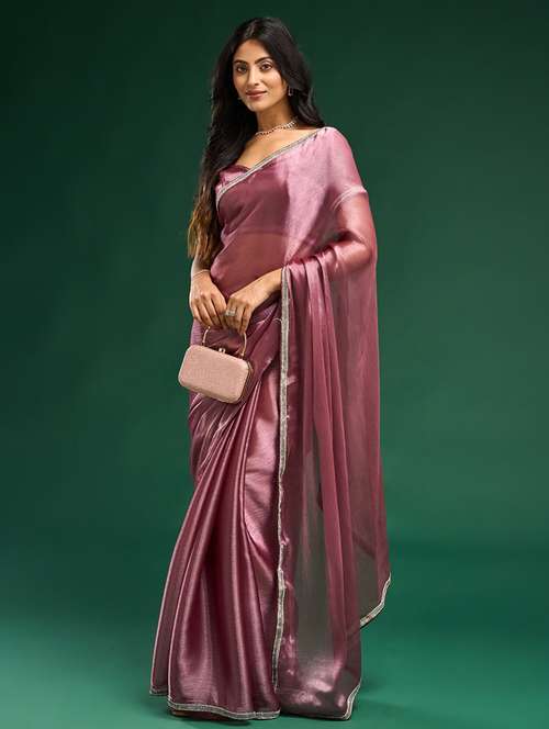 women solid embellished bordered saree with blouse