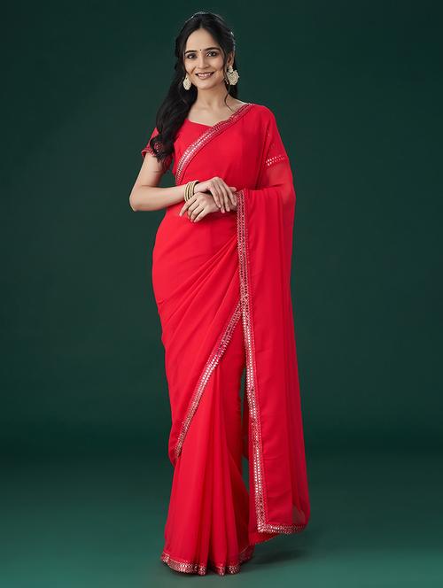 women solid with bordered saree with blouse - 21949699 -  Standard Image - 0