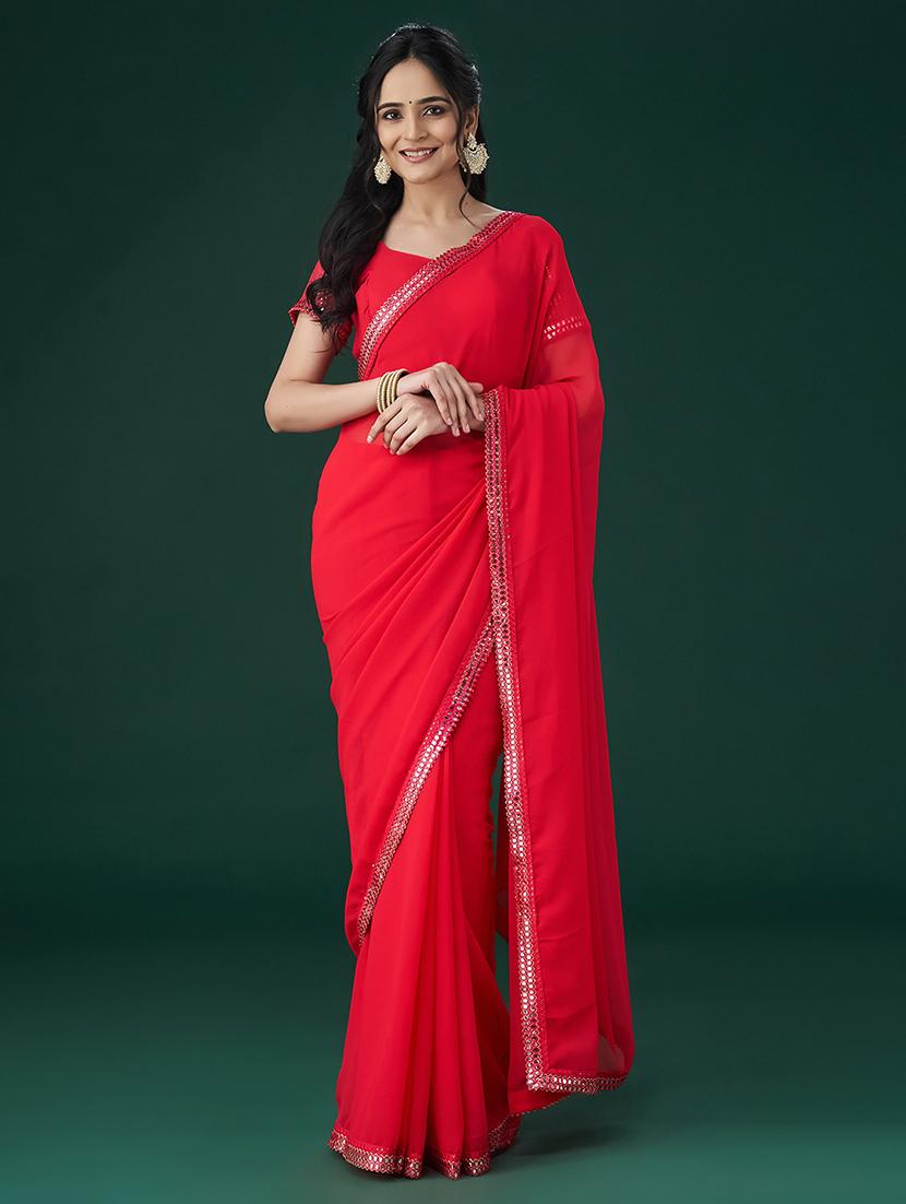 women solid with bordered saree with blouse - 21949699 -  Zoom Image - 0